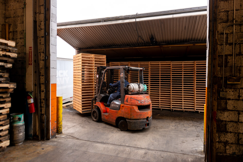 Pallets being loaded for heat treatment